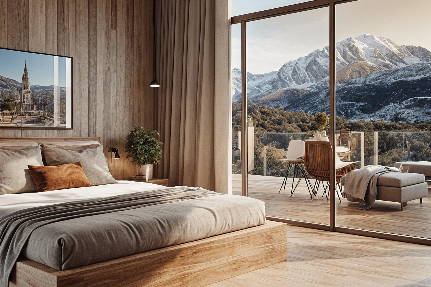 Schlafzimmer mit raumhohem Alpenblick, Elements Residences