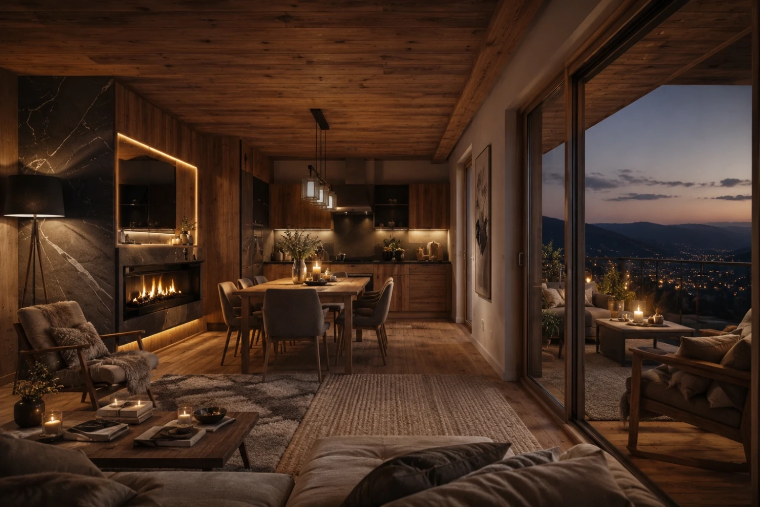 Elements Residences exterior at dusk on the Tschengla hillside