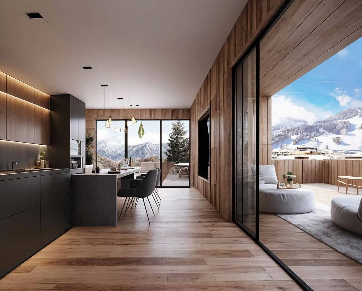 Designer kitchen with alpine views, Elements Residences